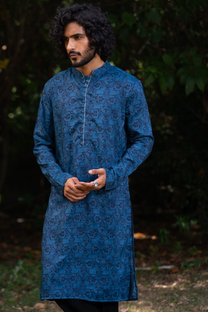 Shop Blue Printed Kurta | Neel Mosaic | Men's Kurtas | Ayush Jain | houseofayushjain
