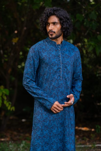 Shop Blue Printed Kurta | Neel Mosaic | Men's Kurtas | Ayush Jain | houseofayushjain