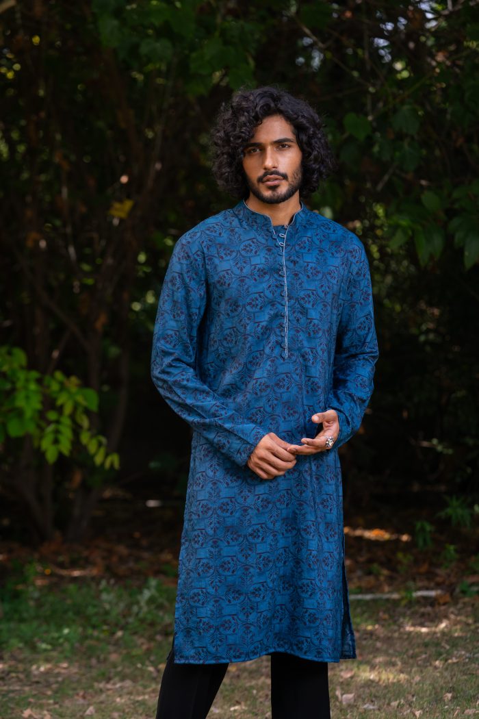 Shop Blue Printed Kurta | Neel Mosaic | Men's Kurtas | Ayush Jain | houseofayushjain