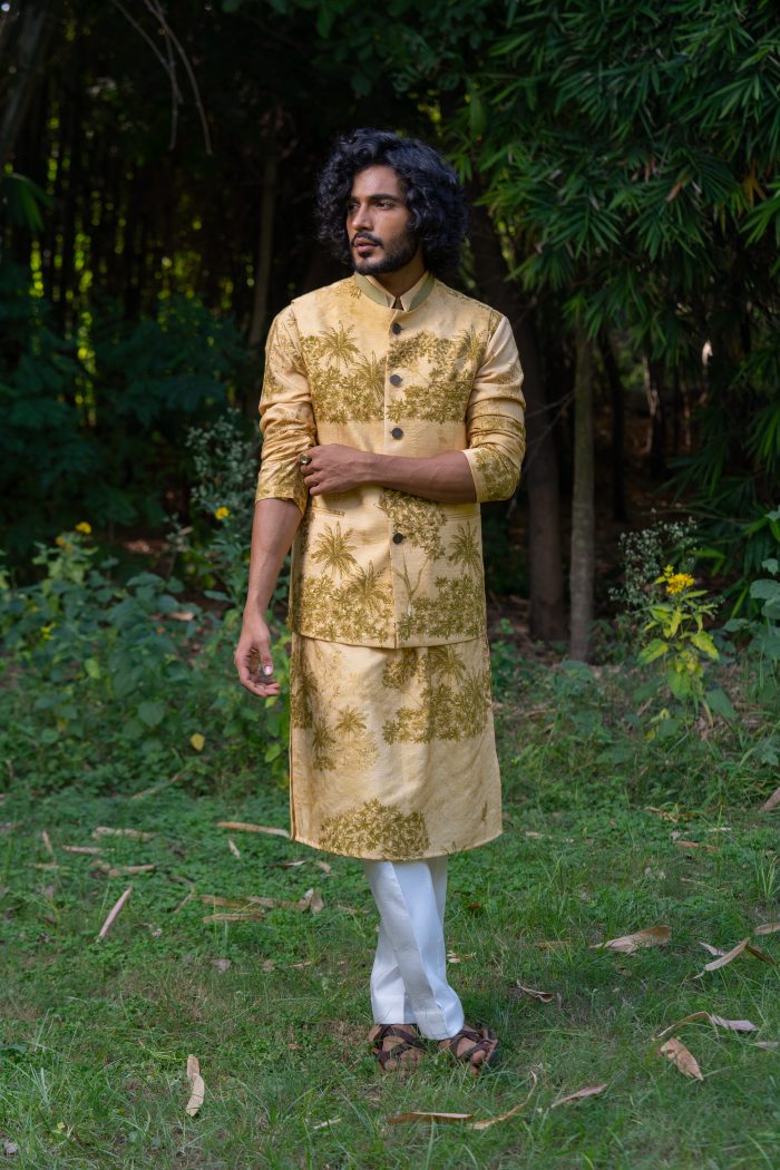 Shop Printed Bandi | Golden Jungle | Ethnic Bandi Set | Ayush Jain | houseofayushjain