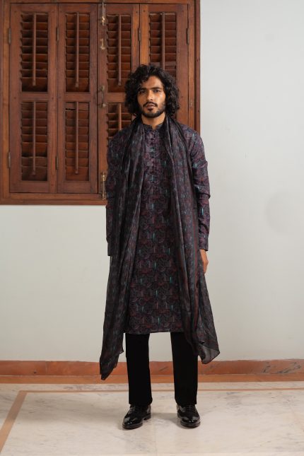 Shop Cotton Silk Kurta | Sable Mosaic Set | Men's Kurta | Ayush Jain | houseofayushjain