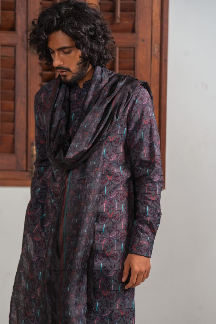 Shop Cotton Silk Kurta | Sable Mosaic Set | Men's Kurta | Ayush Jain | houseofayushjain