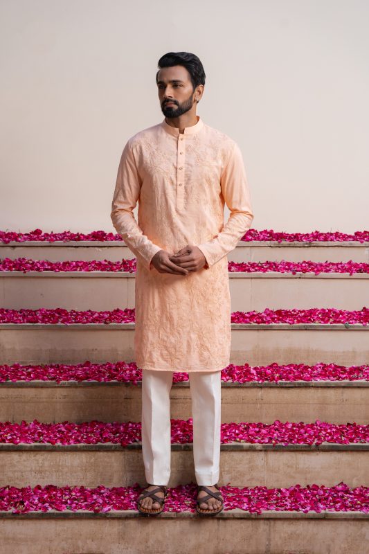 Buy Peach Dori Work Kurta | Peach | Ethnic Kurta | Ayush Jain | houseofayushjain