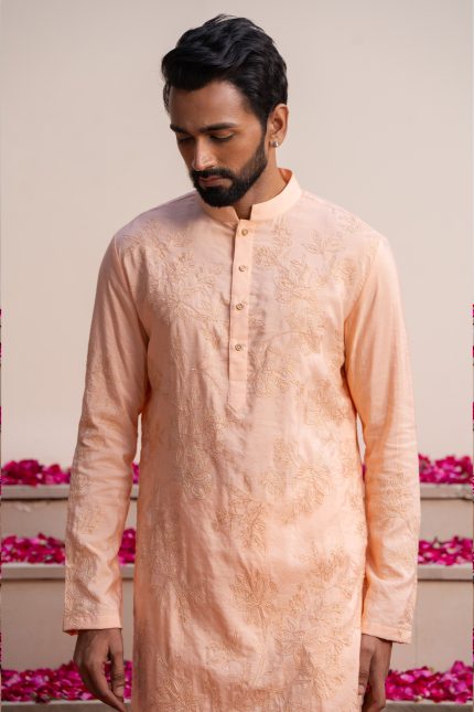 Buy Peach Dori Work Kurta | Peach | Ethnic Kurta | Ayush Jain | houseofayushjain