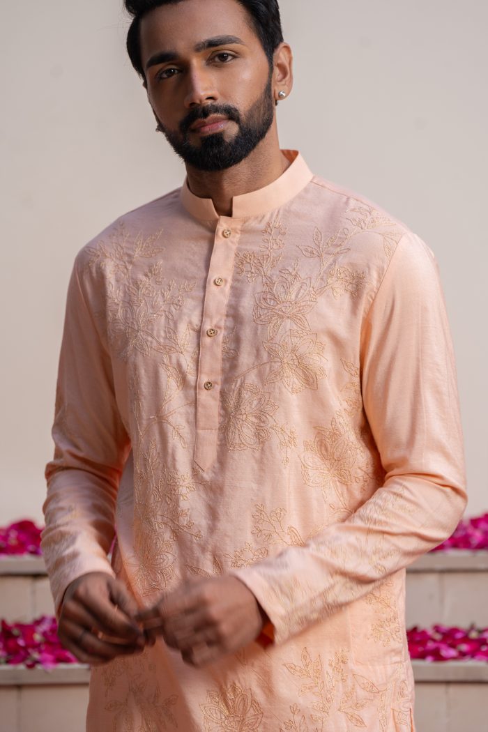 Buy Peach Dori Work Kurta | Peach | Ethnic Kurta | Ayush Jain | houseofayushjain