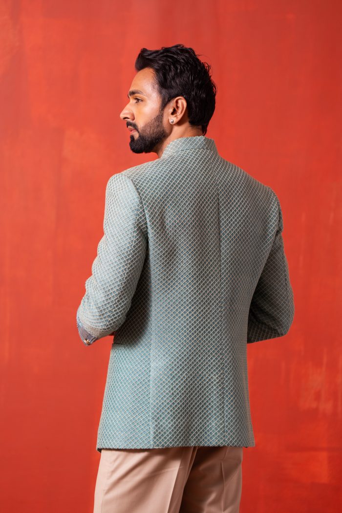 Shop Panelled Bandhgala | Azure Mosaic | houseofayushjain | Ayush Jain