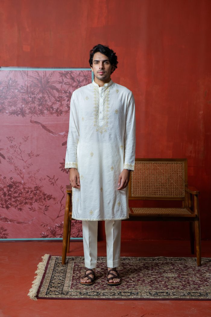 Buy Mogra Kurta | White Dori Blossom Kurta | houseofayushjain | Ayush Jain