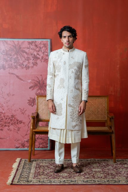 Buy Ivory Sherwani | Sacred Grove | Indian Sherwani | Ayush Jain | houseofayushjain