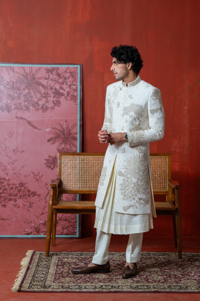 Buy Ivory Sherwani | Sacred Grove | Indian Sherwani | Ayush Jain | houseofayushjain