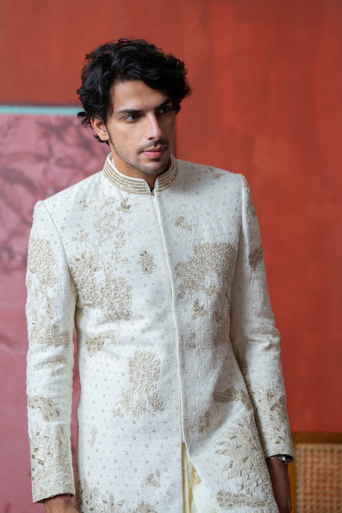 Buy Ivory Sherwani | Sacred Grove | Indian Sherwani | Ayush Jain | houseofayushjain