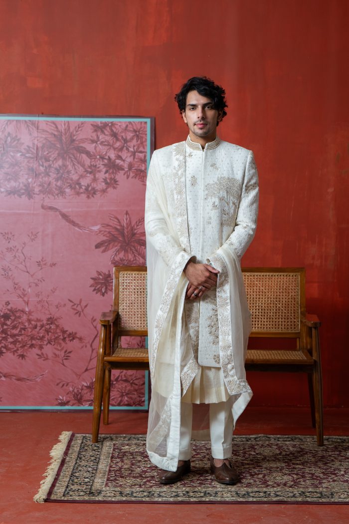 Buy Ivory Sherwani | Sacred Grove | Indian Sherwani | Ayush Jain | houseofayushjain