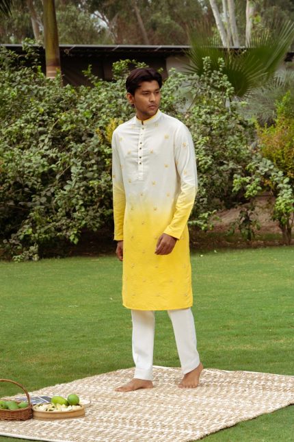 Shop Ombre Yellow Kurta | Chuski Kurta | houseofayushjain