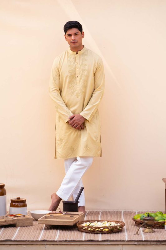 Buy Palash Kurta | Classy Golden Green Kurta | houseofayushjain