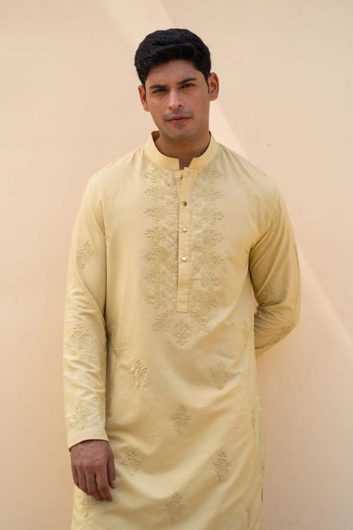 Buy Palash Kurta | Classy Golden Green Kurta | houseofayushjain