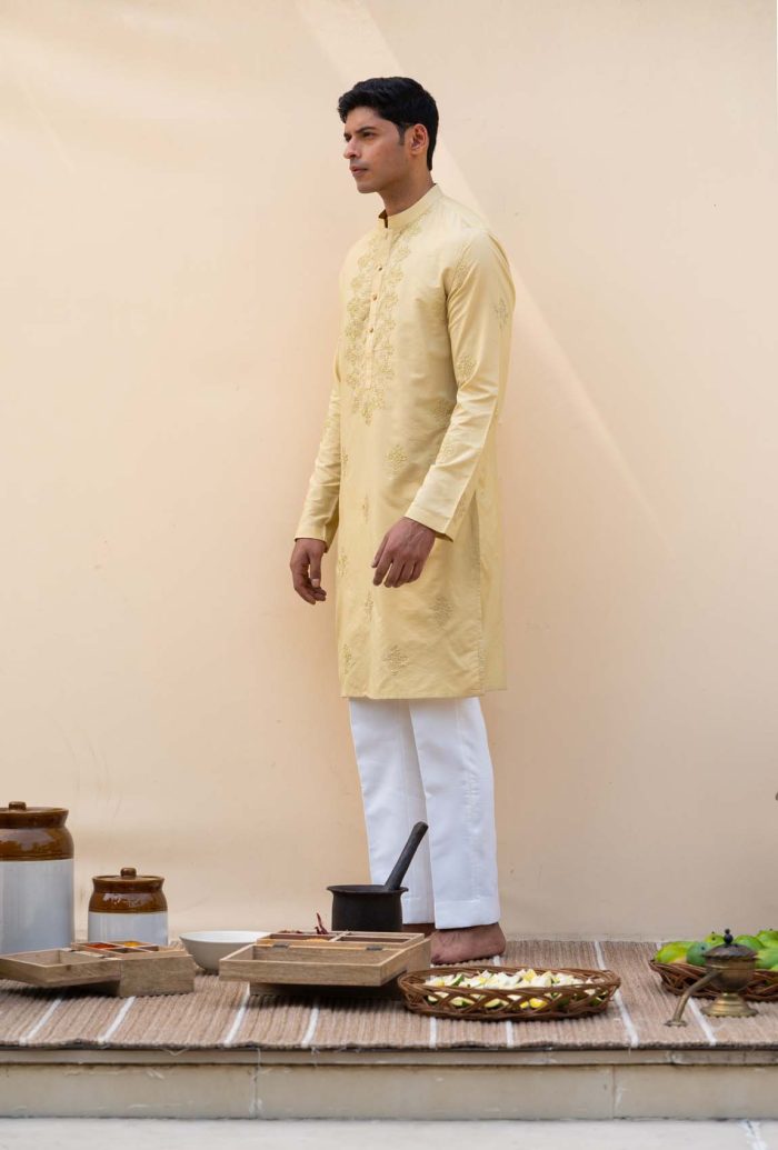 Buy Palash Kurta | Classy Golden Green Kurta | houseofayushjain