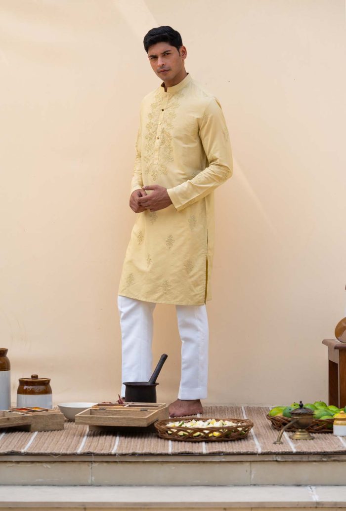 Buy Palash Kurta | Classy Golden Green Kurta | houseofayushjain