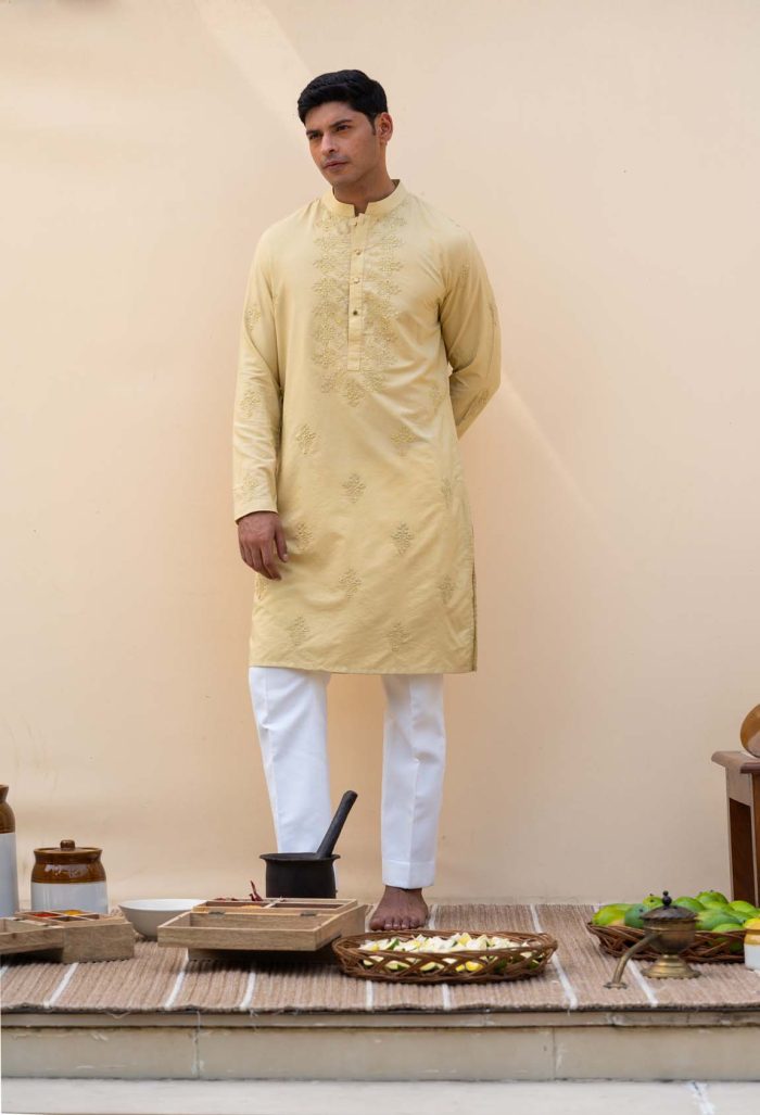 Buy Palash Kurta | Classy Golden Green Kurta | houseofayushjain