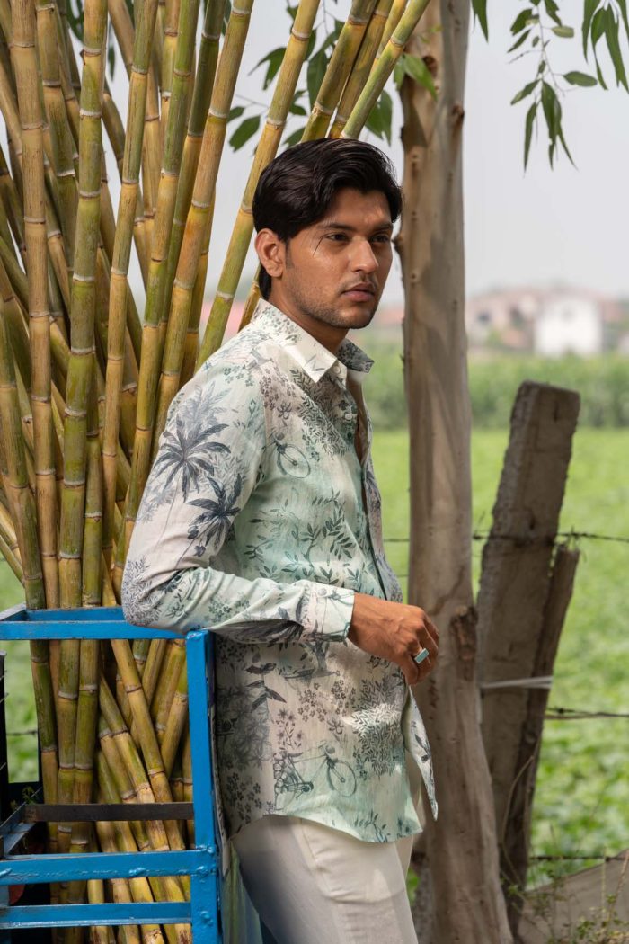 Buy Summer Mehfil Shirt | Linen Digital Print | houseofayushjain