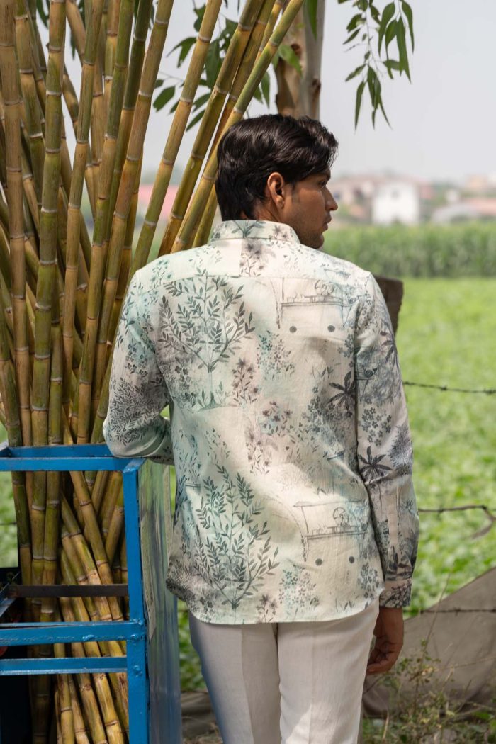 Buy Summer Mehfil Shirt | Linen Digital Print | houseofayushjain