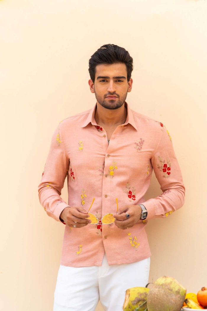 Shop Peach Pink Shirt | Bagheecha Shirt | houseofayushjain