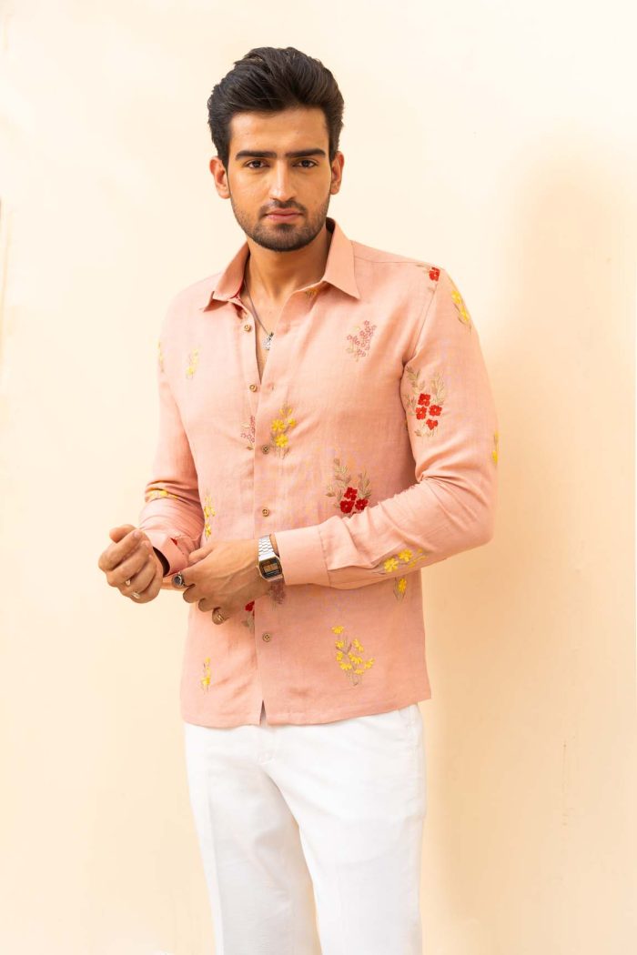 Shop Peach Pink Shirt | Bagheecha Shirt | houseofayushjain