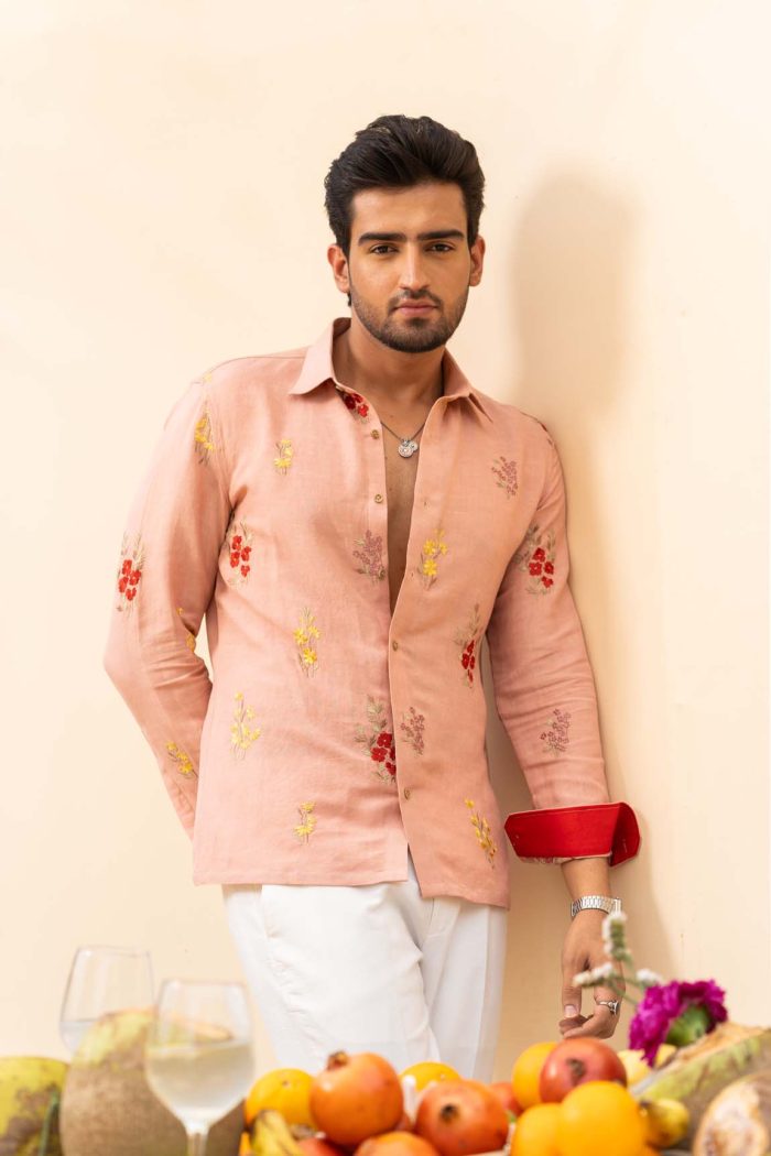 Shop Peach Pink Shirt | Bagheecha Shirt | houseofayushjain