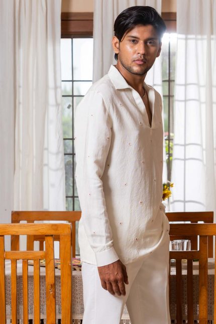 Shop White Kurta-Style Shirt | Bindu Shirt | houseofayushjain