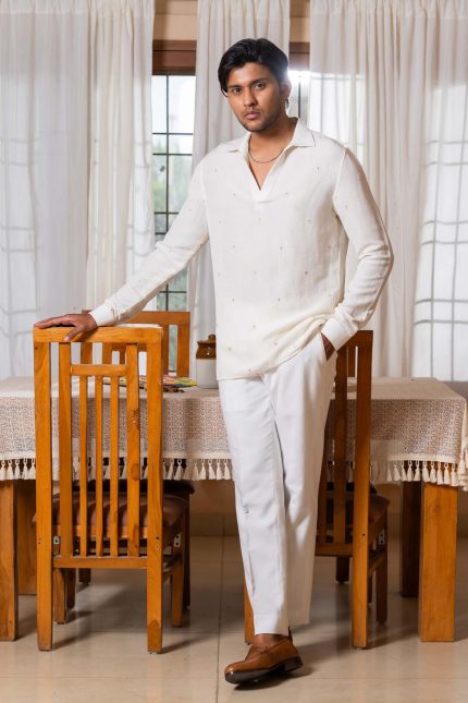 Shop White Kurta-Style Shirt | Bindu Shirt | houseofayushjain