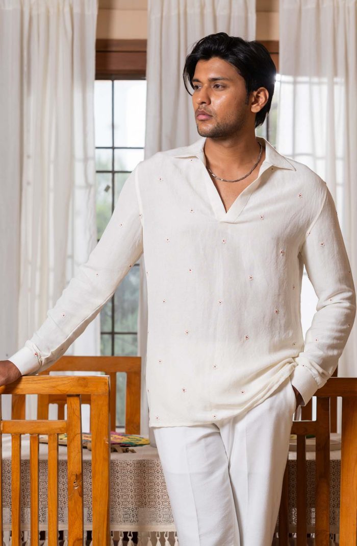 Shop White Kurta-Style Shirt | Bindu Shirt | houseofayushjain