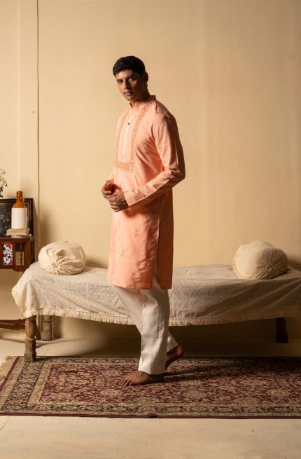 Shop Aruma Kurta Set | Peach Pink Kurta | houseofayushjain