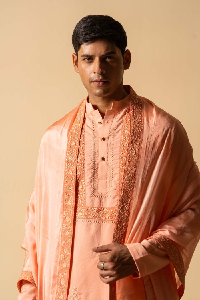 Shop Aruma Kurta Set | Peach Pink Kurta | houseofayushjain