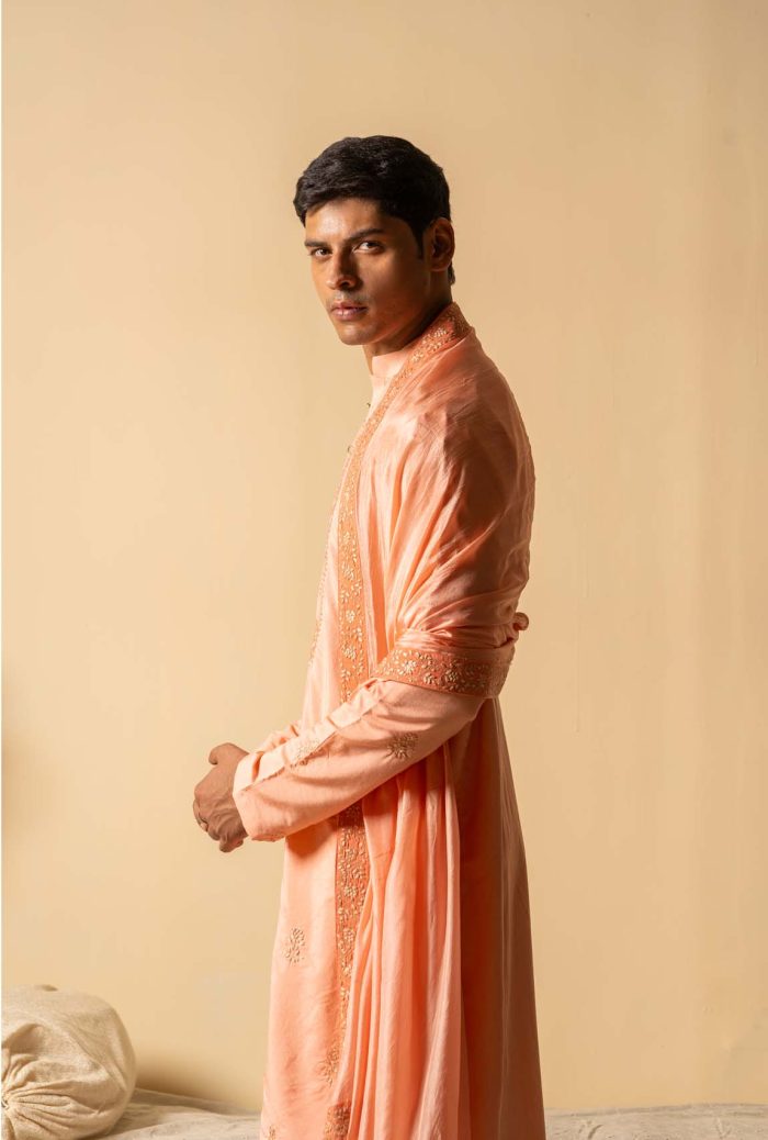 Shop Aruma Kurta Set | Peach Pink Kurta | houseofayushjain