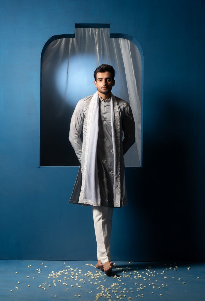 Shop Mahira Set | Steel Blue Kurta With Stole | houseofayushjain