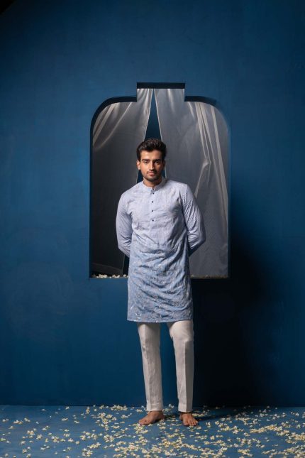 Shop Tarang Kurta | Ombre Blue Embroidered Kurta | Ayush Jain