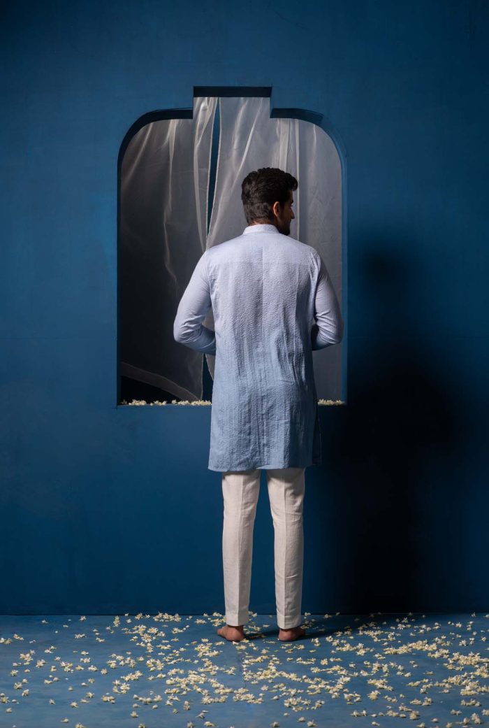 Shop Tarang Kurta | Ombre Blue Embroidered Kurta | Ayush Jain