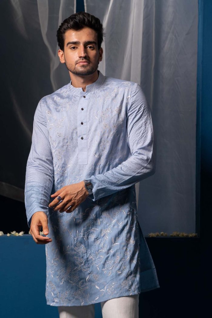 Shop Tarang Kurta | Ombre Blue Embroidered Kurta | Ayush Jain