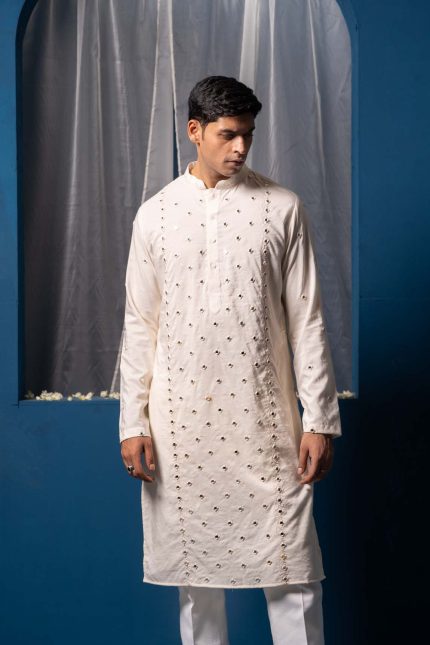 Shop Shama Kurta | Mirror Work White Kurta | houseofayushjain