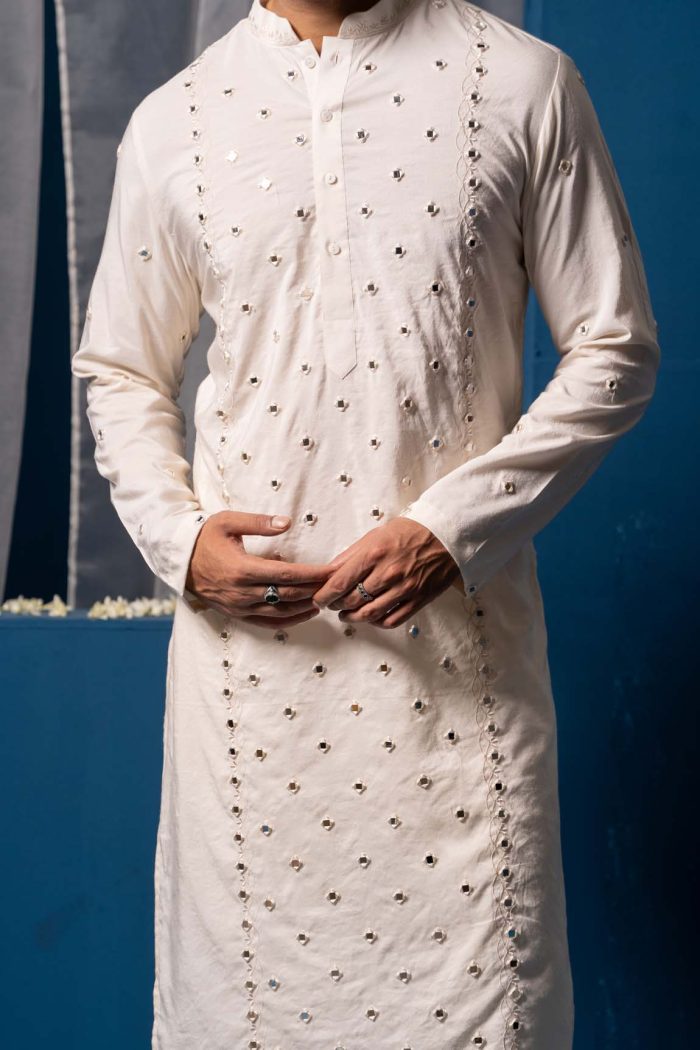 Shop Shama Kurta | Mirror Work White Kurta | houseofayushjain