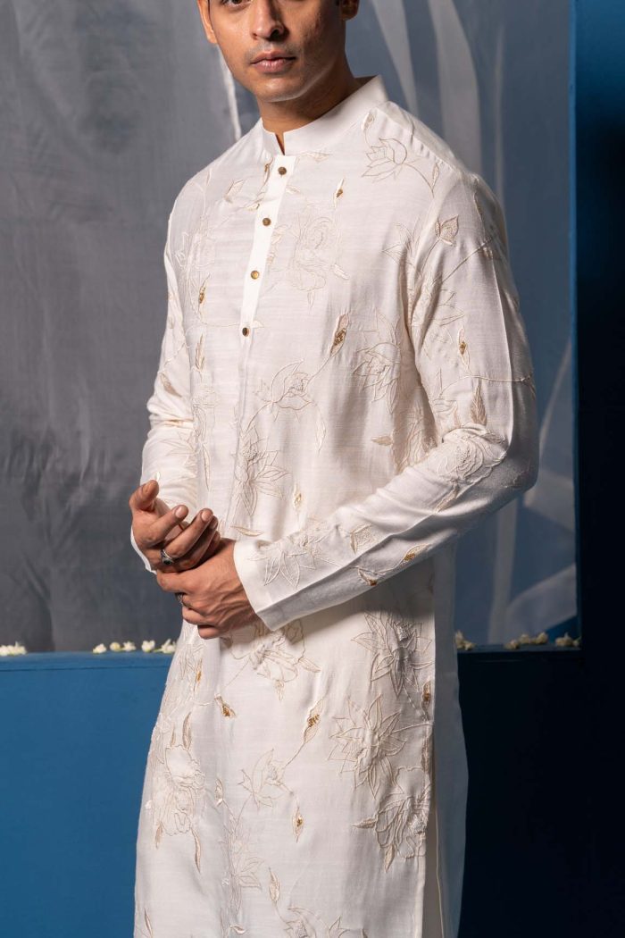 Buy Sukoon Kurta Set | White Kurta With Organza | Ayush Jain