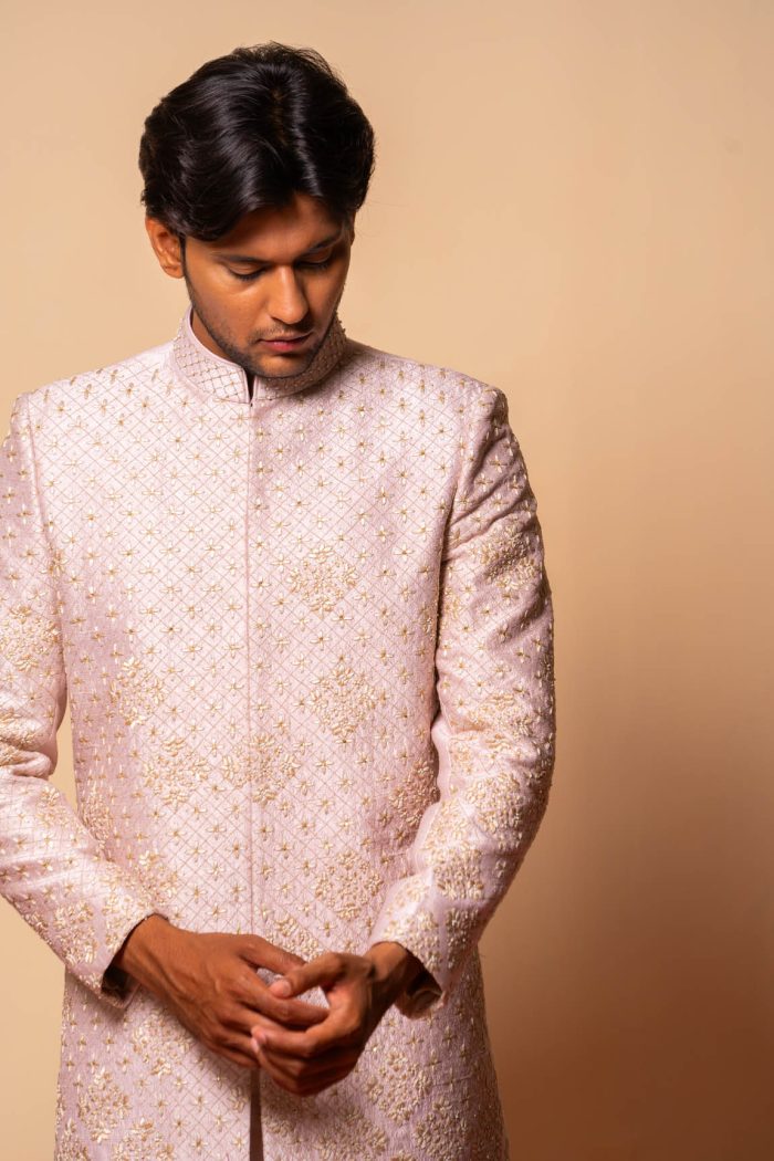 Shop Gulistan Sherwani | Light Pink Sherwani | houseofayushjain