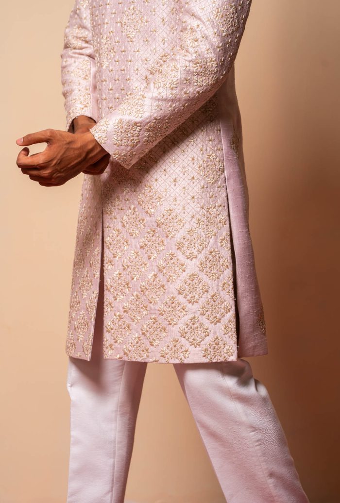 Shop Gulistan Sherwani | Light Pink Sherwani | houseofayushjain