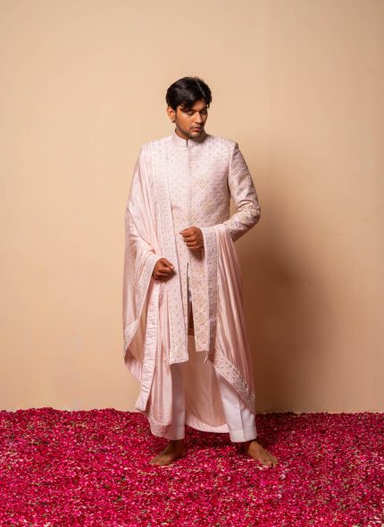 Shop Gulistan Sherwani | Light Pink Sherwani | houseofayushjain