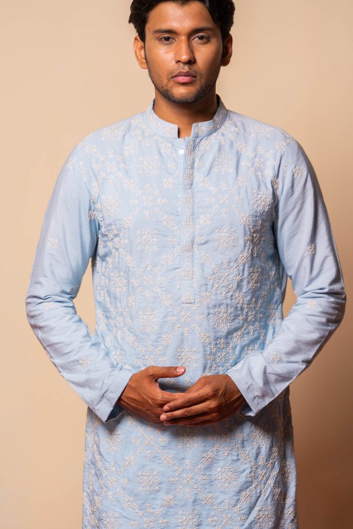 Dori Embroidery Blue Kurta | Ethnic Store in Delhi | houseofayushjain