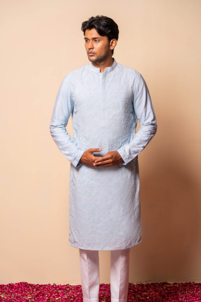 Dori Embroidery Blue Kurta | Ethnic Store in Delhi | houseofayushjain